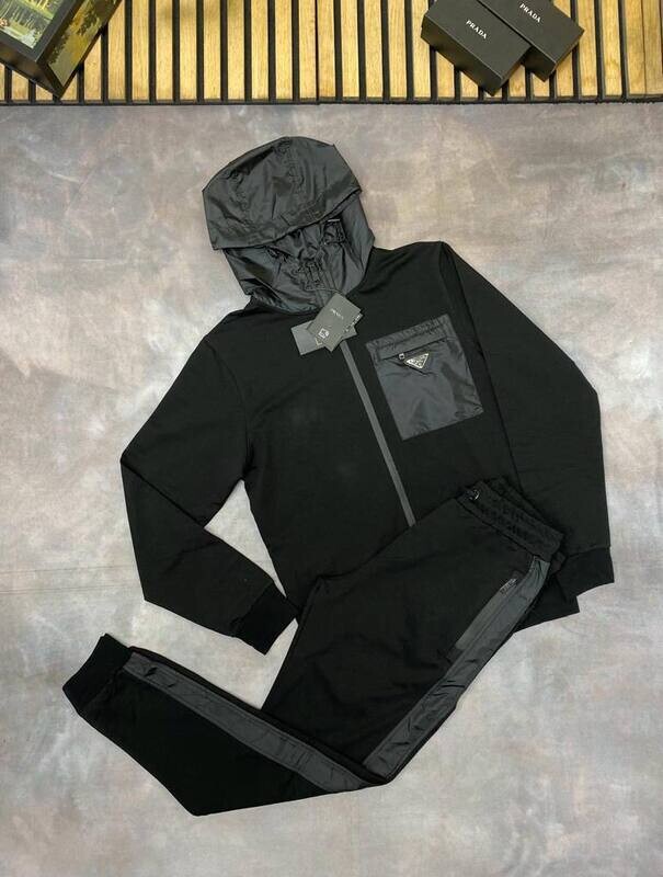 Prada Milano Triangle Logo Zip Up Tracksuits Prada Milano Men's Women's Designer Black Tracksuit Fake Rep Sale UK Men Women First Copy Cheap Price Reps Hoodie Tracksuits Man Woman Pullover Hooded 1st Copies Fakes Replica 1:1 Luxury Brand Logo 1 to 1 Zip Up Sweatshirt AAA Duplicate