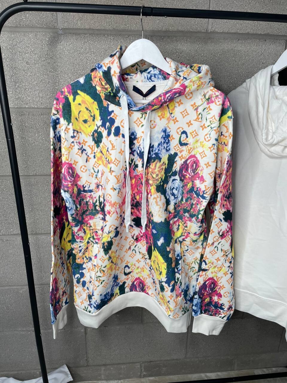 Louis Vuitton Men's Women's Floral White Hoodie Fakes Reps Sale UK Man Woman First Copy Fake Replica Pullover Hoodies Men Women Cheap Price 1st Copies Knitwear AAA Sweatshirt 1:1 Rep Designer LV Brand Logo 1 to 1 Sweatshirts Duplicate 