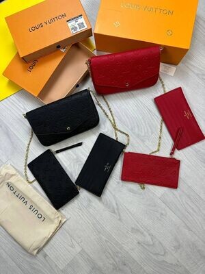 Louis Vuitton Women's Trio Crossbody Bag Black Red Luxury Reps Sale UK Woman First Copy Replica Mini Pouch Women Designer 1st Copies Cheap Price Cross Body Shoulder Purse Ladies Rep Chain Strap Bags Fakes 1:1 LV Brand Logo AAA Duplicate  