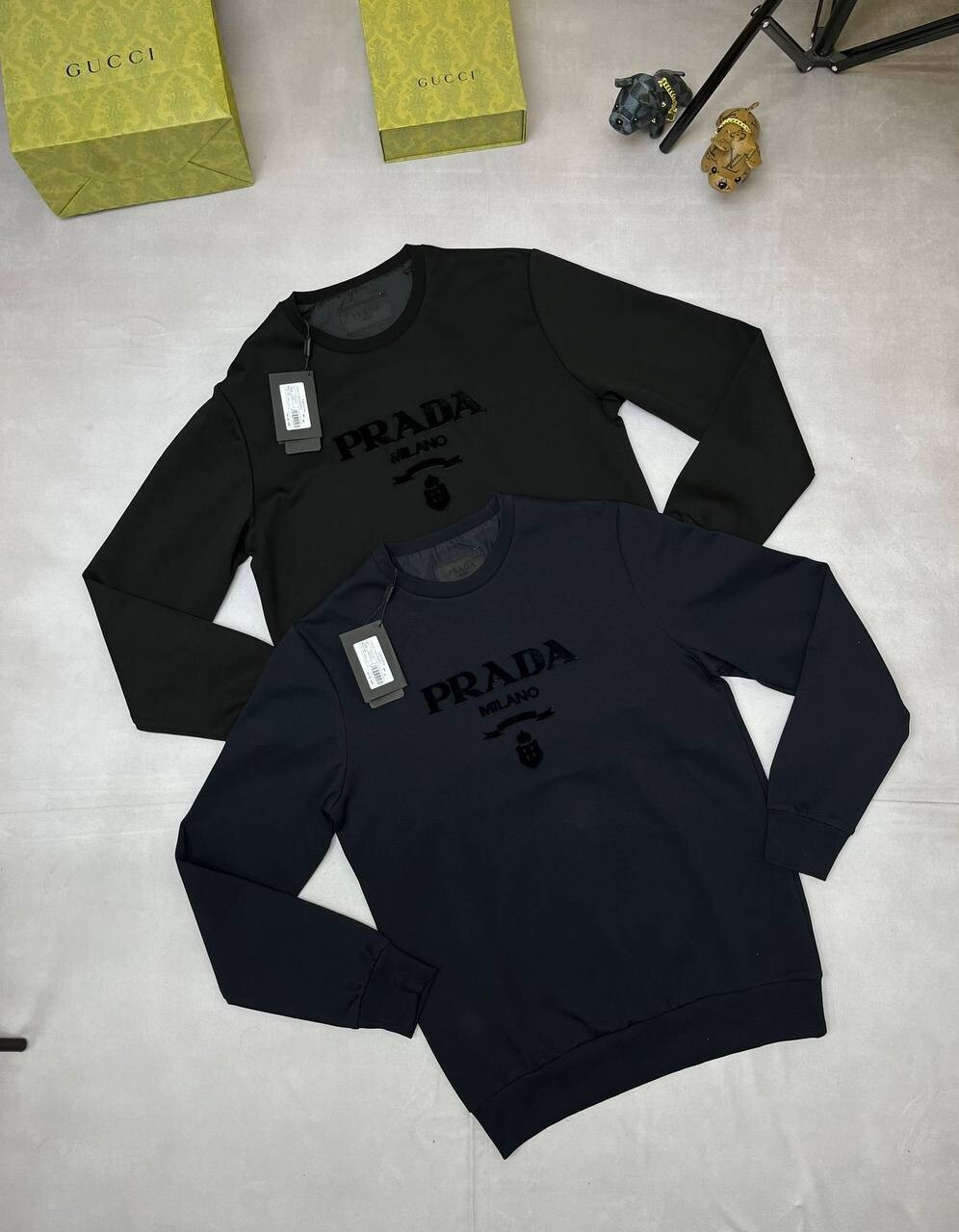 Prada Milano Knit Wool Sweatshirt Black Navy Blue Jumpers