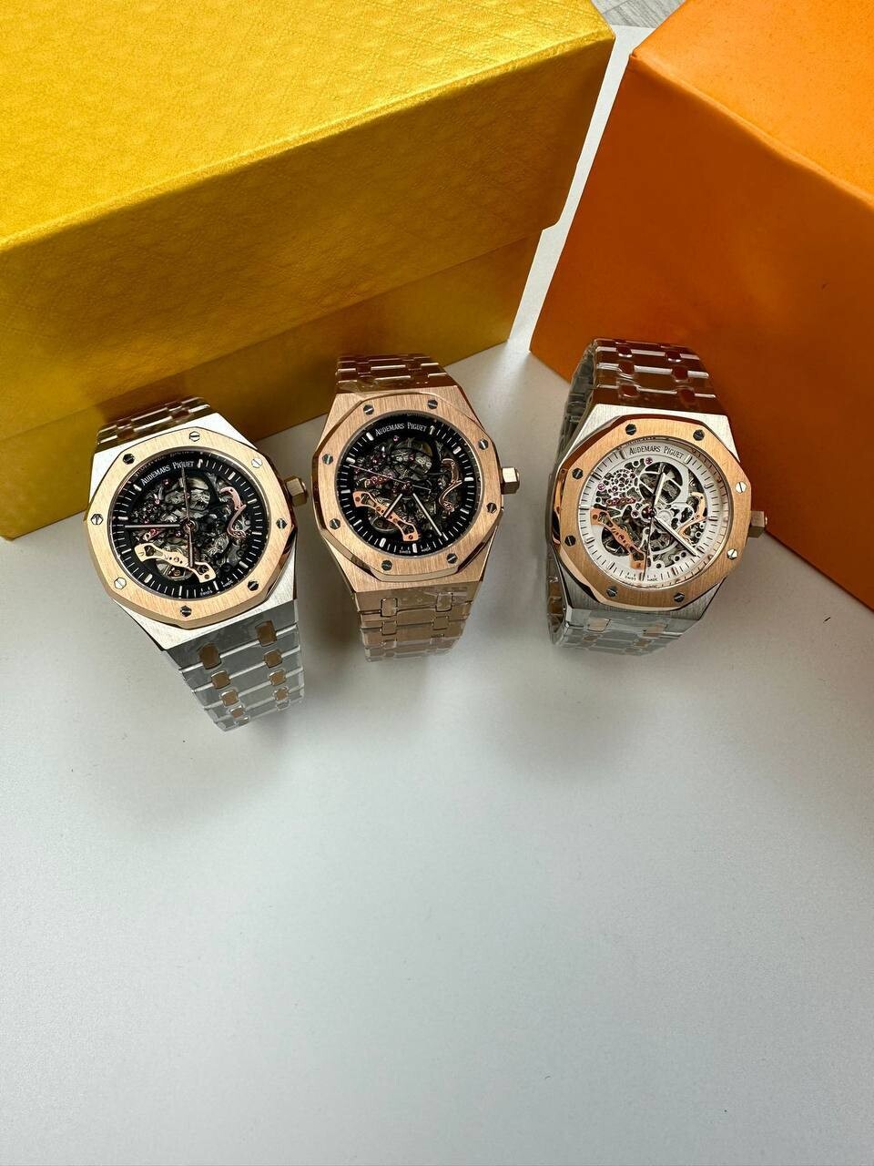 AP watch with elegant designed dial and metal chain strap in multiple colors