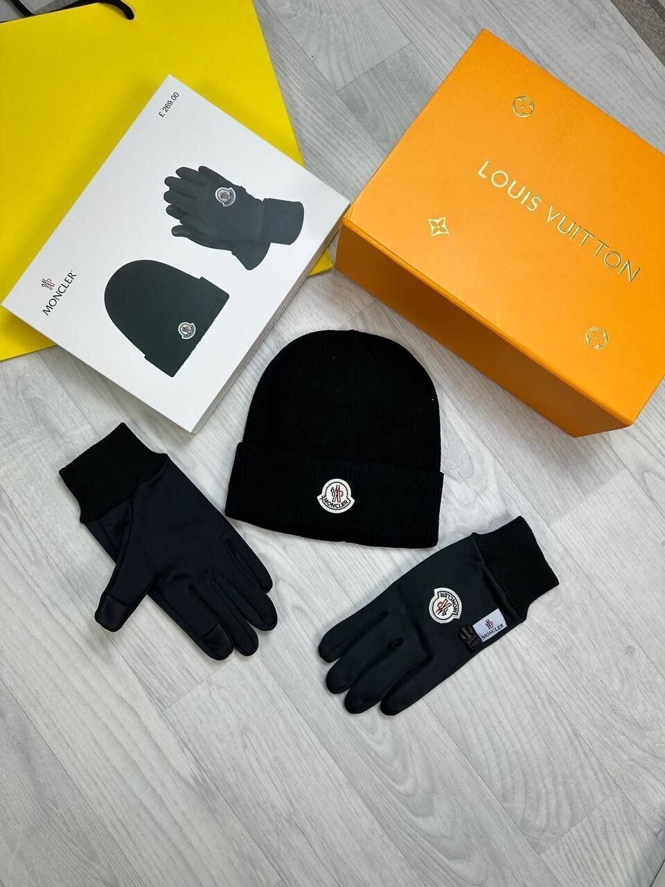 Moncler Men Women Kids Hats Gloves Set Reps Logo Printed  Replica Skull Hooded Knitted Beanie Wooly Cap Glove First Copy Rep Nylon Fabric Cashmere Authentic Stylish Hat Cheap Winter Black Sale UK