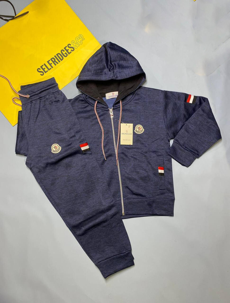 Moncler Kids Replica Full Tracksuits First Copy Knitted Long Sleeves Enfant Reps Comfortable Toddlers Tracksuit Set Logo Patch Nylon Cheap Luxury Style Sports Gym Fake Rep Blue Sale UK