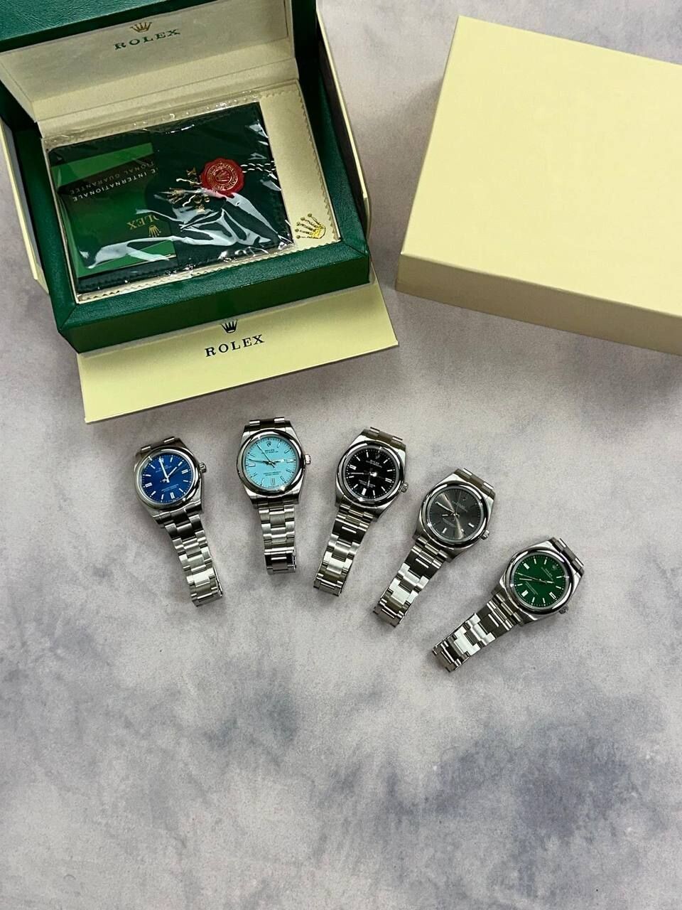 Rolex Oyster Perpetual With Silver Strap Watch in Different Colors Dial