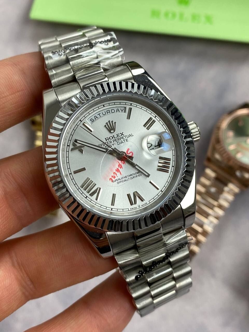 Rolex Day-Date with Silver Chain Strap Watch in Different Colors Dial