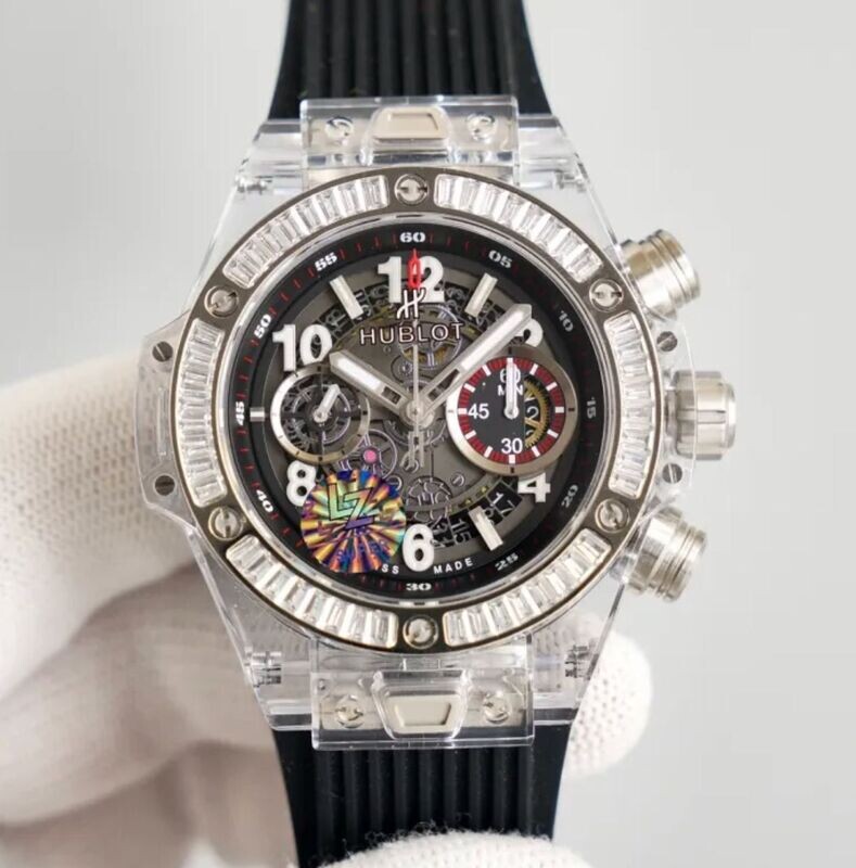 Hublot Big Bang Unico Sapphire Diamond Bezel Watch with Black Rubber Strap