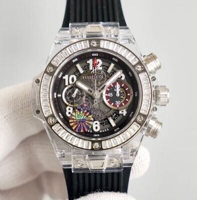 Hublot Big Bang Unico Sapphire Diamond Bezel Watch with Black Rubber Strap