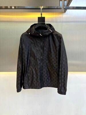 Louis Vuitton LV Luxury Style Designer Logo Printed Winter Fashion Windbreaker Jacket Zippered Jackets With Hoodie In Black Color