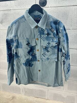 LV Denim Monogram Mng Mens Designer Overshirt Men Cheap Fake Replica Men's Navy Overshirts Mans Over Shirt Man Reps For Sale UK