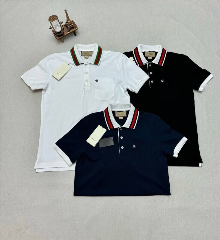 Gucci Men's Women's Piquet Double G Polo Shirt Gucci Men Women Designers Fake Reps AAA Polo Shirts Black Navy Blue White Sale UK Man Woman First Copy Replica Piquet Polos Shirt Cheap Price Luxury Brand Logo 1st Copies Rep GG Web Stripe Collar Half Sleeves Originals Unisex Cotton Fashion Duplicate