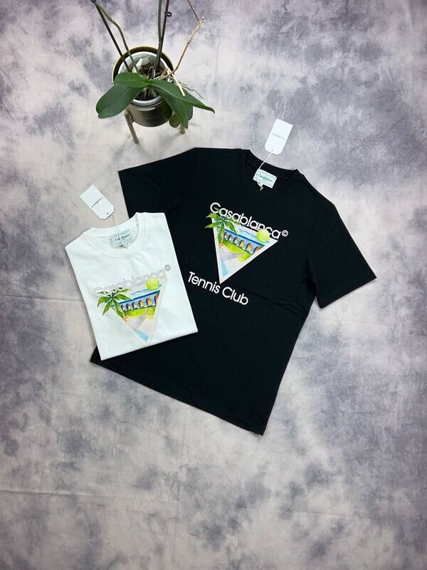 Casablanca Tennis Club Icon T-Shirt In Black And White Colors Slim Fit Cheaper Graffiti T-Shirt In Replica T Shirt For Men Tee Shirts T-Shirts Fake Cheap Rep Woman Reps T.Shirt T.Shirts Mens Womens Men's Women's First Copy Logo Unique  Graphic Print Designs Ladies Best Short Sleeves

