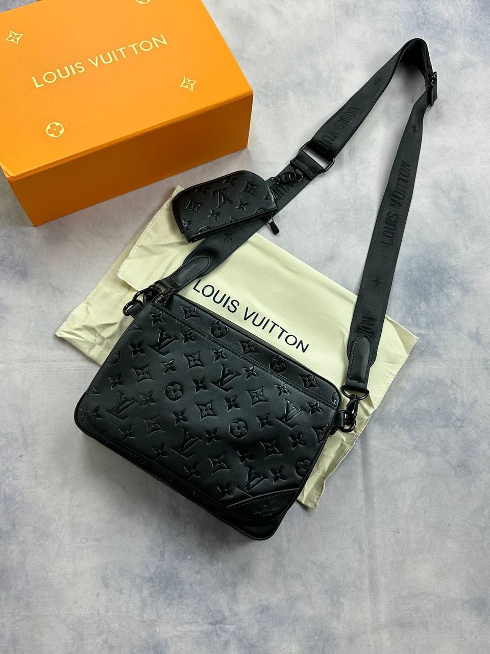 Louis Vuitton Men's Trio Messenger Black Bag Fake Reps AAA Sale UK Men First Copy Cheap Price Rep Designer Bags Man LV Brand Logo Replica 1st Copies Crossbody Fakes Leather Luxury Canvas Boys Handbags Long Belt 1:1 Duplicate Original