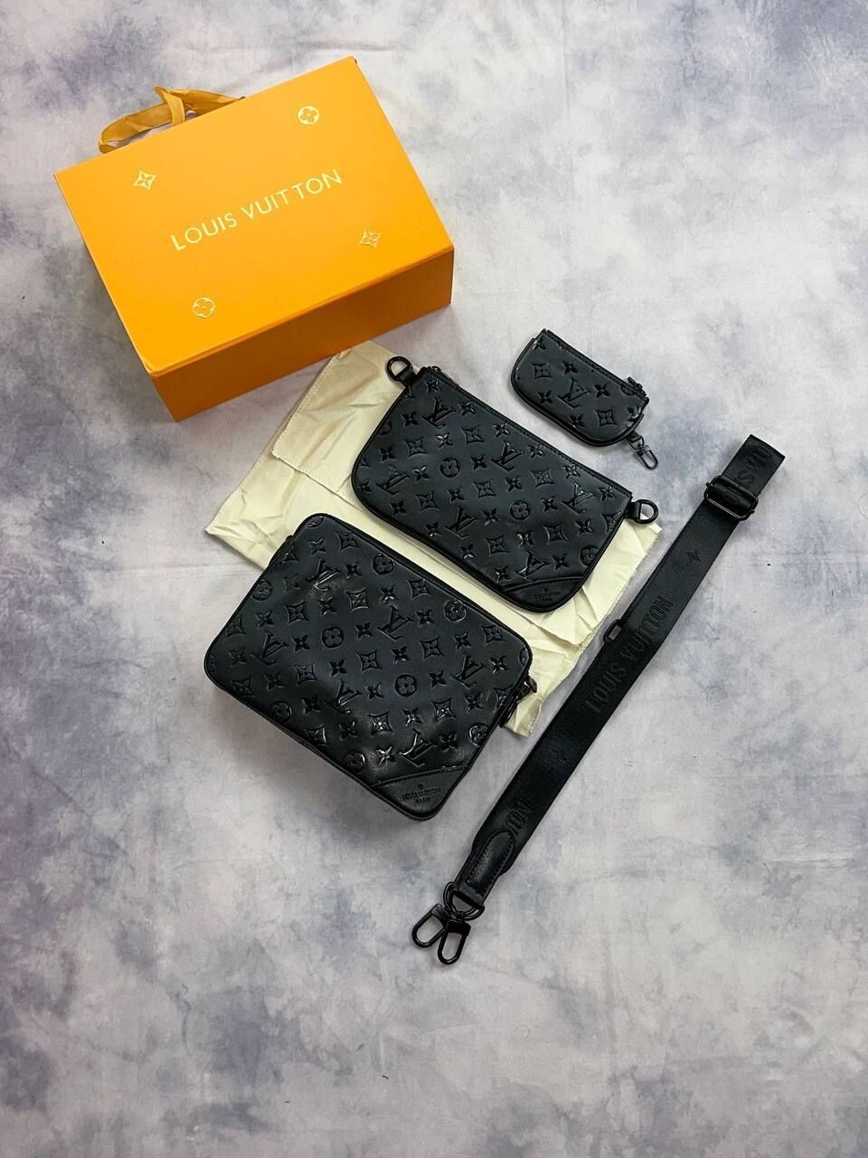 Louis Vuitton Men's Trio Messenger Black Bag Fake Reps AAA Sale UK Men First Copy Cheap Price Rep Designer Bags Man LV Brand Logo Replica 1st Copies Crossbody Fakes Leather Luxury Canvas Boys Handbags Long Belt 1:1 Duplicate Original