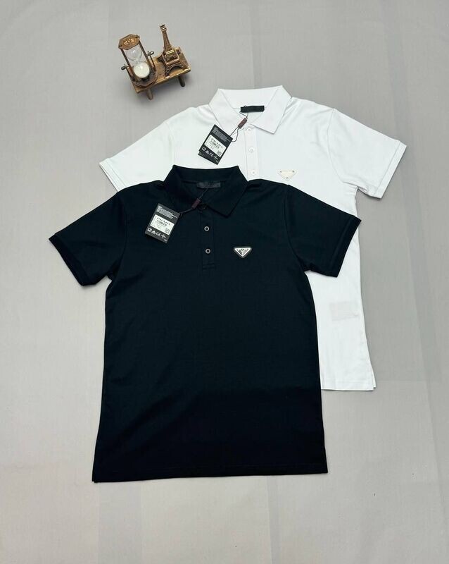 Prada Milano Triangle Logo Patch Polo Shirts Prada Milano Men's Women's Triangle Logo Black White Polo Shirts Sale UK Man Woman First Copy Replica Cheap Price Polos Shirt Men Women 1st Copies Rep Designer Collar Fake Reps 1:1 Brand Patch 1 to 1 Fakes Luxury Half Sleeves AAA Duplicate