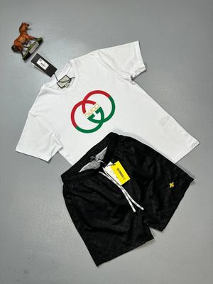 Gucci Men Red Green Interlock GG T-shirt Shorts Sets Sale UK Man First Copy Fake Reps Tee Shirt Short Set Mans Replica Brand Logo Cheap Price Rep Black White Joggers 1st Copies Designer Luxury Duplicate Nylon Pants Boys 