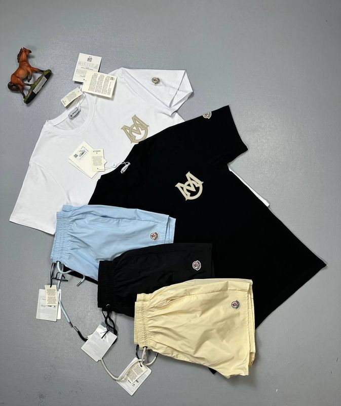 Moncler Shorts T-shirt Set Black Beige Turquoise