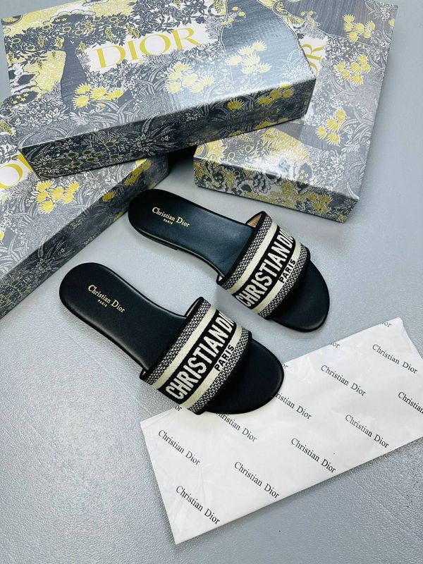 Christian Dior Paris Dway Slides/ Sandals Women's In Black Light Grey Floral, Colours: Black