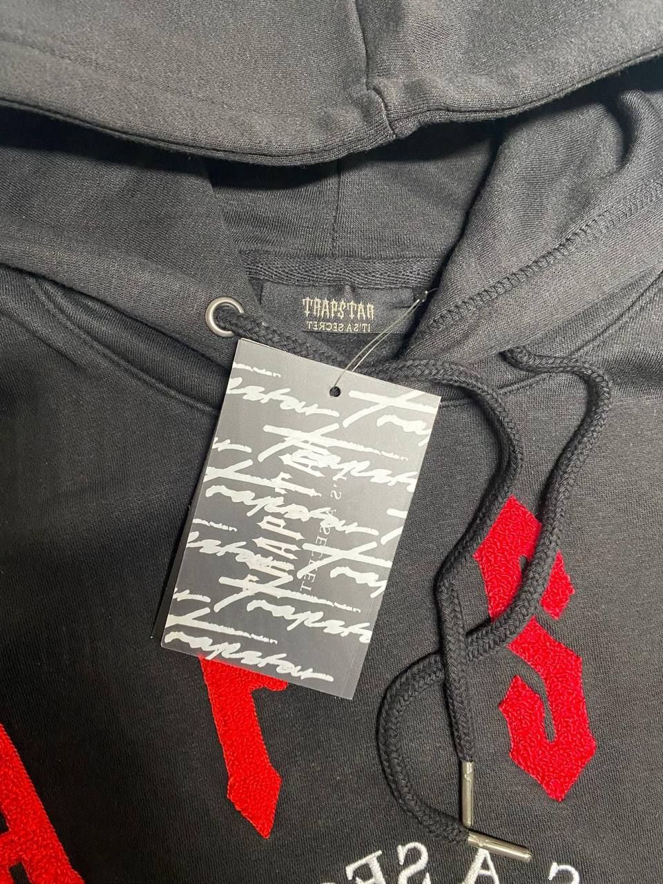 Trapstar London Irongate Arch Apst Chenille 2.0 Hooded Tracksuit Sweatshirt & Track Trouser In Black Color