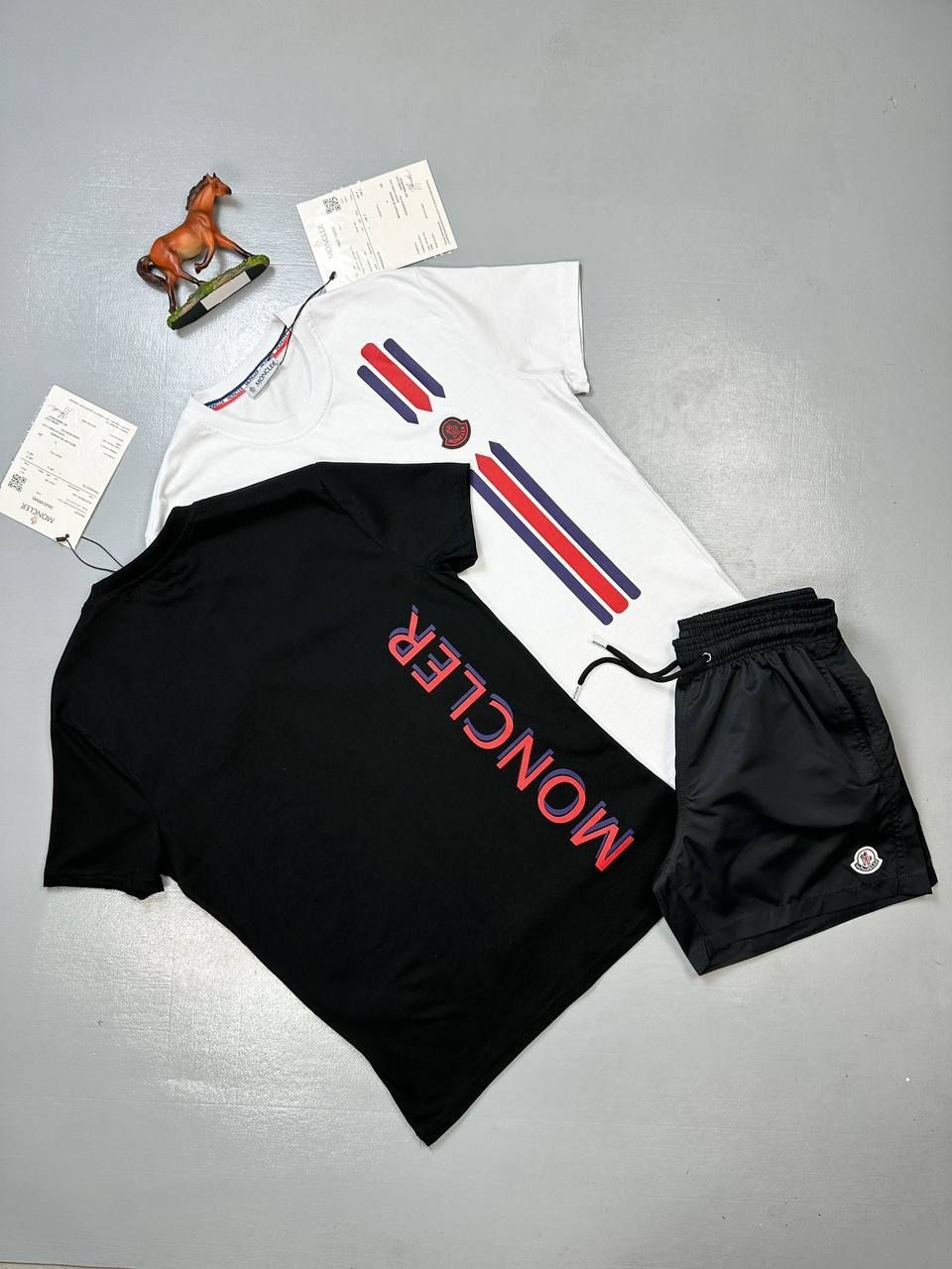 Moncler Stripe T-Shirts Shorts Set Black White Sale UK