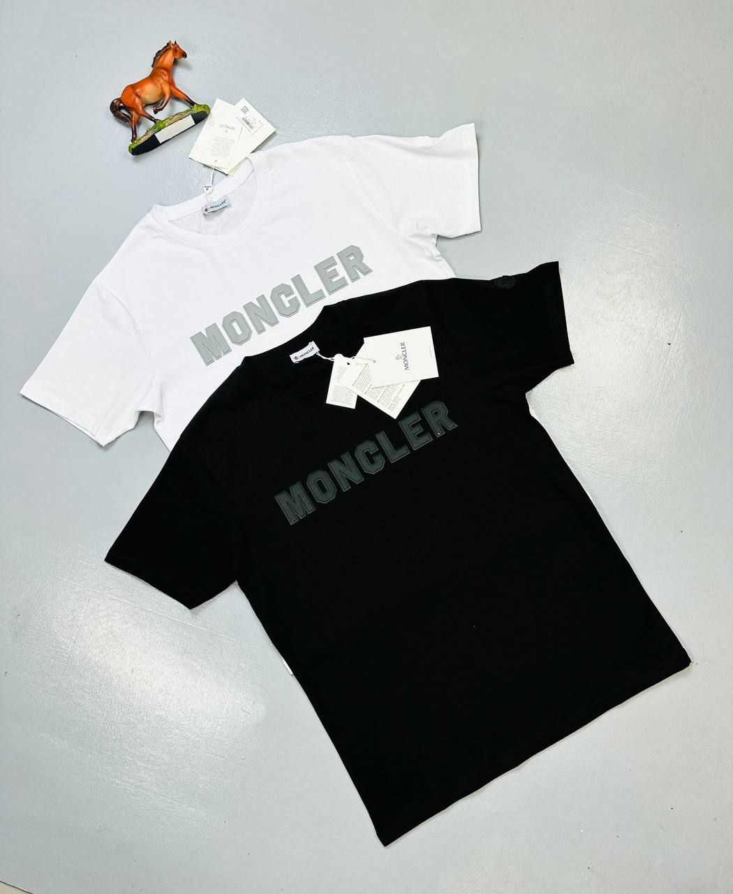 Moncler Blocked Logo Half Sleeves T-shirts Black White Sale UK