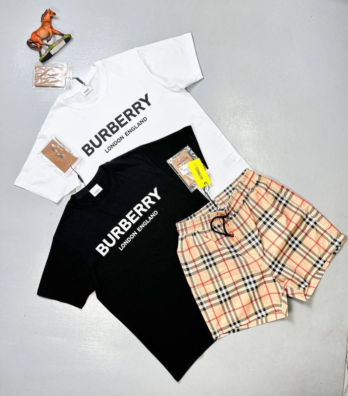Burberry London England Summer T-shirts Check Swim Shorts Set Black White Sale UK
