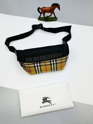 Burberry Men Check Crossbody Cotton Beige Bag Black Belt UK