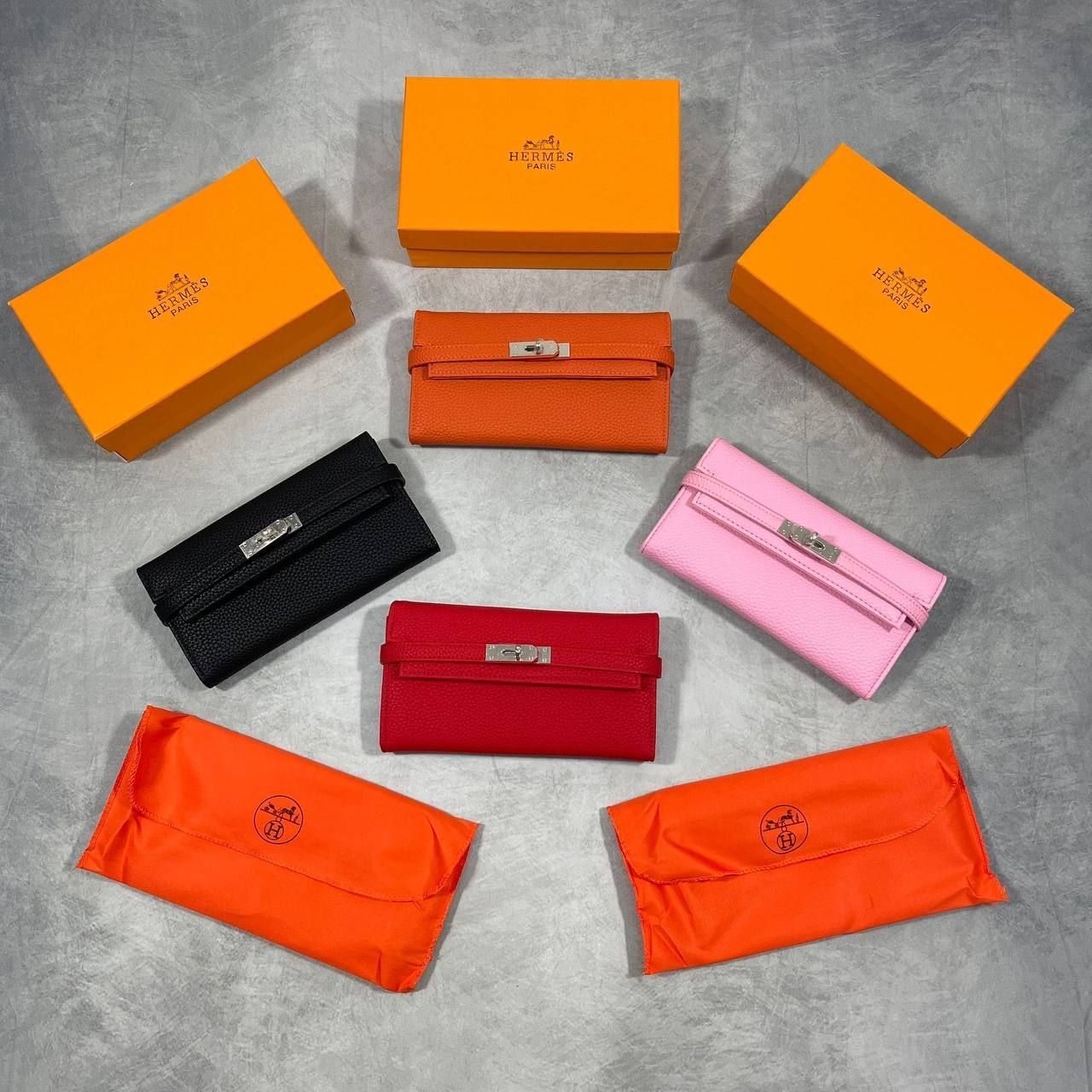 Hermes Kelly Long Wallet Padlock Women Luxury Bags Black Orange Red Pink UK