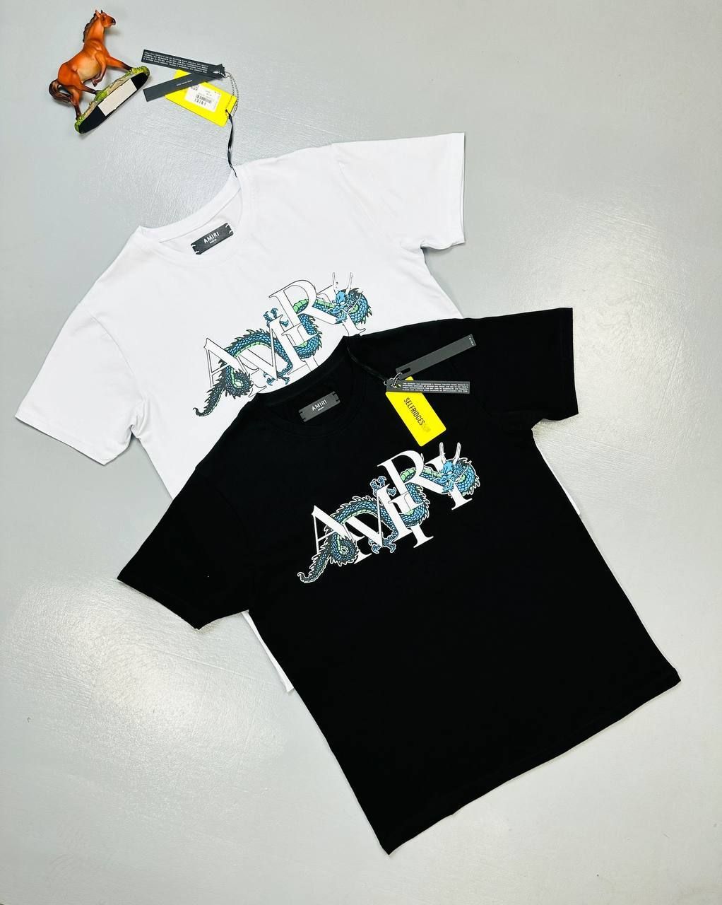 Amiri Dragon Logo Printed Cotton T-shirts Black White Sale UK