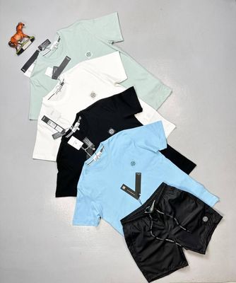 Stone Island Men's T-shirts Shorts Set Black White Blue Green Patch Logo Sale UK