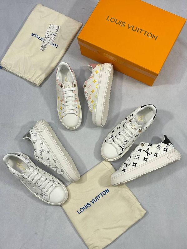 Louis Vuitton Women's Debossed Time Out Reps White Silver Black Yellow Pink Trainers Sale UK Woman First Copy Fake Replica Trainer Women Cheap Price Fakes Rep Sneakers 1st Copies Girls Luxury Calfskin Leather Shoes 1:1 LV Brand Logo 1 to 1 AAA Duplicate