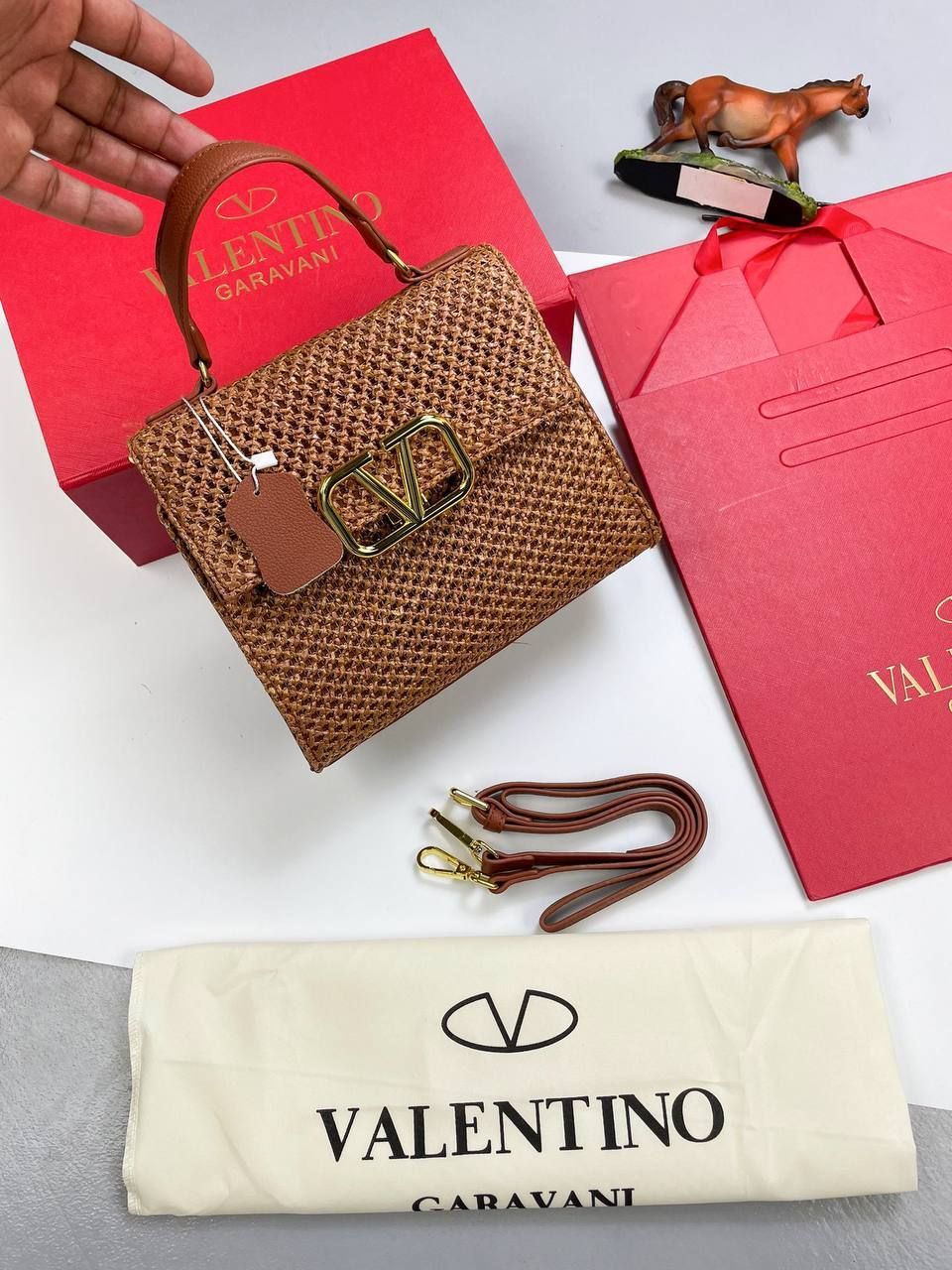 Valentino VLTN Mini Handbag Women Top Handle Tote Bags V Sling Buckle Sale UK Replica Luxury Bag Long Belt Copper Brown