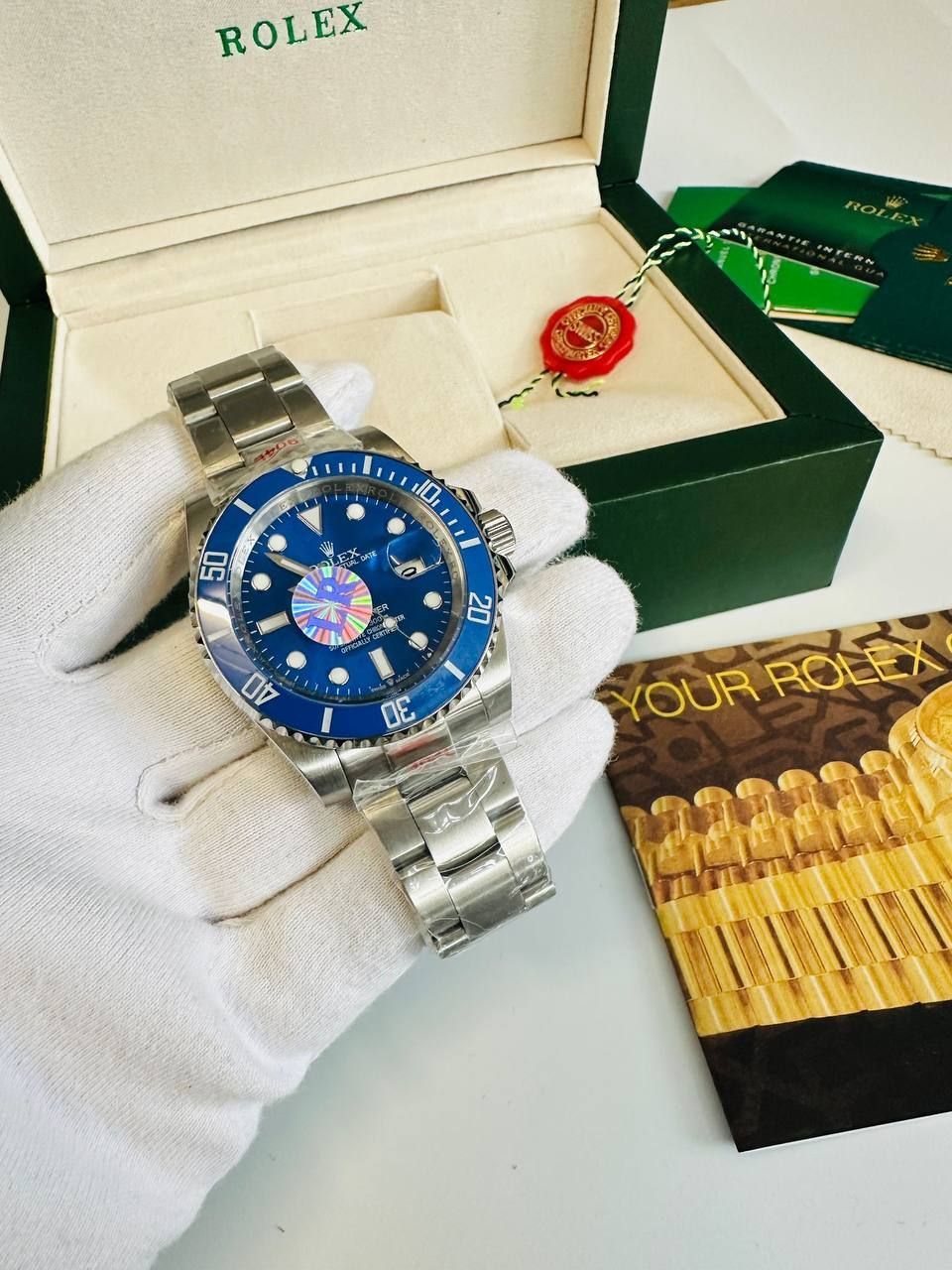 Rolex Submariner Blue Dial Watch with Silver and Two Tone Strap Men's