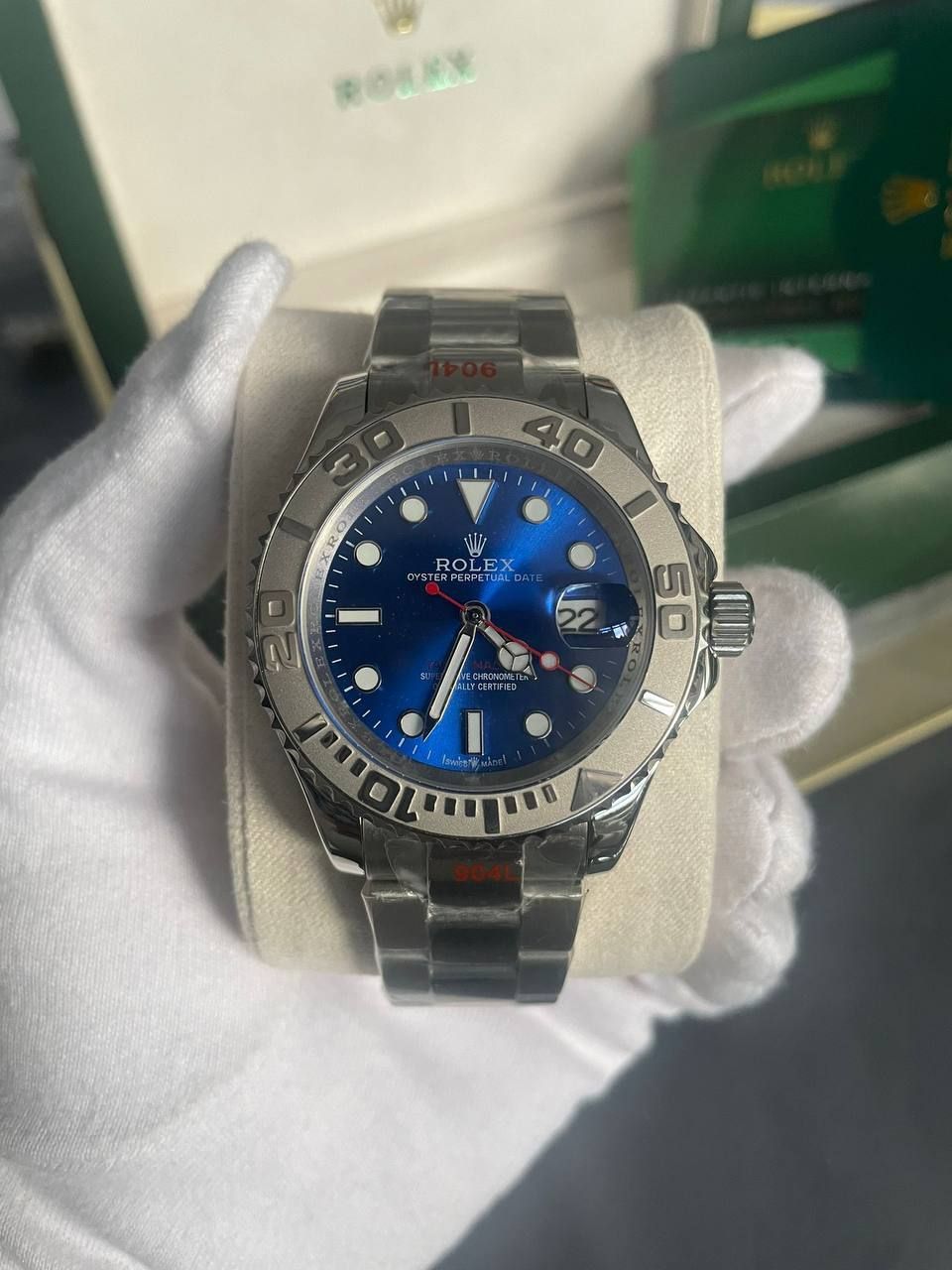Rolex Yacht Master 40MM Blue Dial with Silver Chain Strap Watch Men's