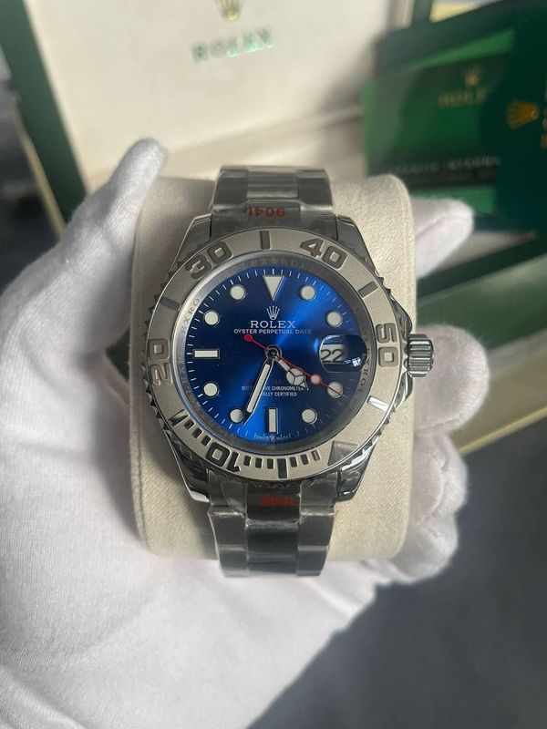 Rolex Yacht Master 40MM Blue Dial with Silver Chain Strap Watch Men's