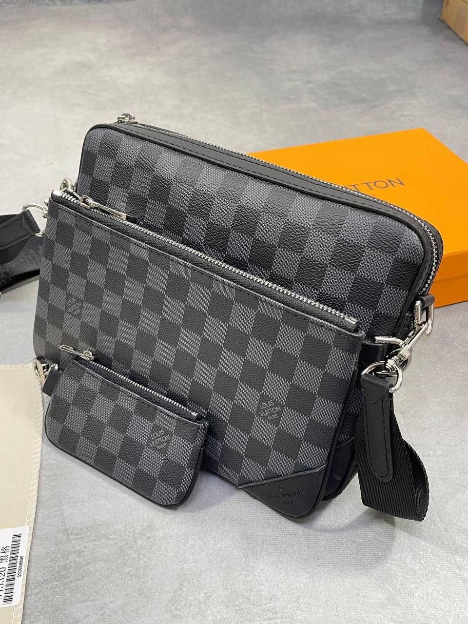 Louis Vuitton Men's Trio Messenger Black Bag Luxury Rep AAA Sale UK Men First Copy Replica Cheap Price Crossbody Reps Shoulder Bags Man Fake Designer 1st Copies 1:1 LV Brand Logo Fakes AAA Handbag Long Belt Duplicate Wallet Original