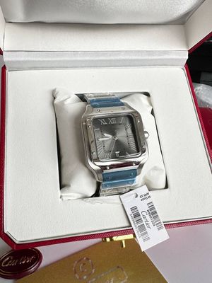 Santos De Cartier Large Men's Watch Grey Dial with Silver Chain Strap