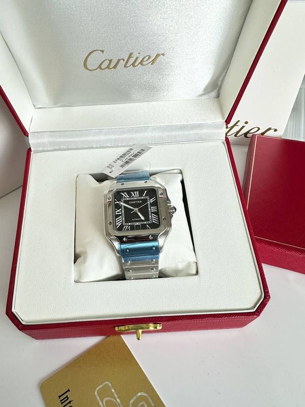 Santos De Cartier Stainless Steel Black Dial LARGE Men's Watch