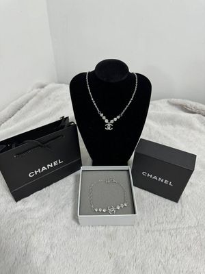 Chanel Crystal CC Necklace & Bracelet Silver Chanel Crystal CC Necklace & Bracelet Silver