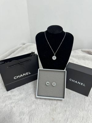 Chanel Round Radiant Pendant & Pierced Earrings Chanel Round Radiant Pendant & Pierced Earrings