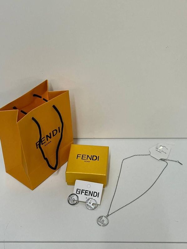 Fendi Fashion Necklace & Earrings For Women Silver