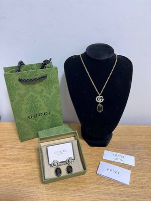 Gucci Womens Designer GG Logo Black Pearl Necklace Earrings Sale UK Woman First Copy Cheap Price Replica Luxury Jewellery Fashion Reps 1:1 Ladies Fake Jewlry Fakes AAA Rep Brand Chain Necklaces Earrings 1st Copies Girls Lady Original 