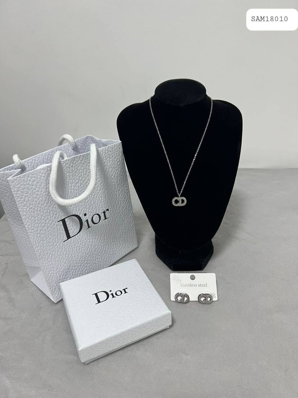 Christian Dior CD Iconic Silver Necklace & Earrings For Women