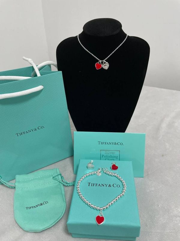 Tiffany & Co Necklace Silver Mini Double Heart Red Pendant