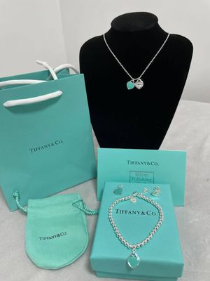 Tiffany & Co Necklace Silver Mini Double Heart Blue Pendant