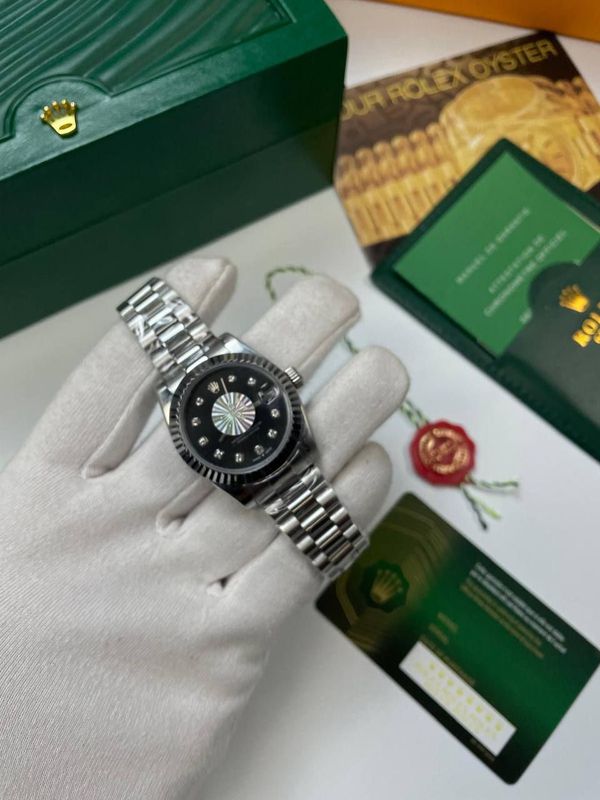 Rolex Oyster Perpetual Datejust Black Dial with Silver Chain Strap Women's Watch