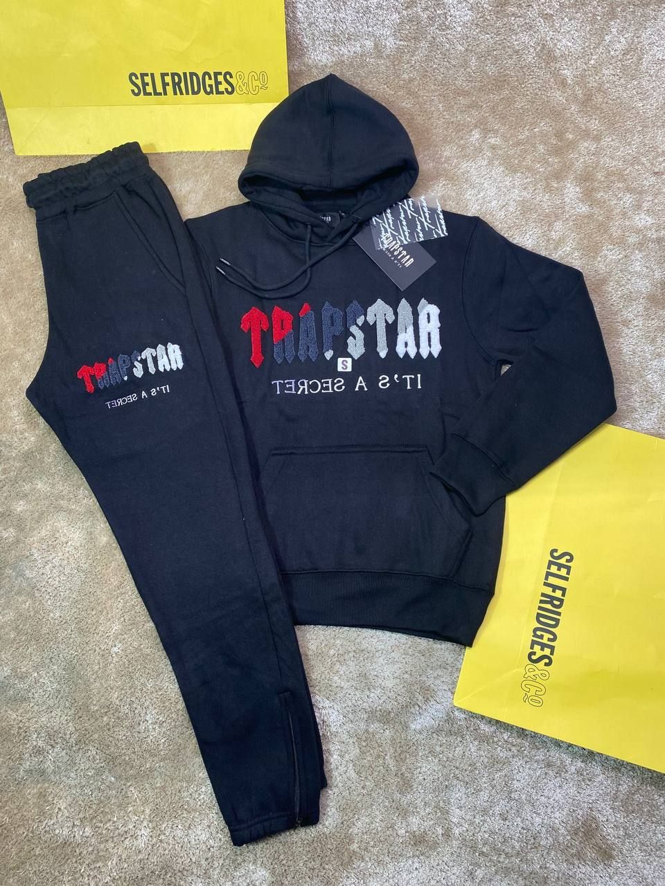 Trapstar London Decoded Chenille Hooded Tracksuit Sweatshirt & Track Trouser In 3 Colors, Colors: Black