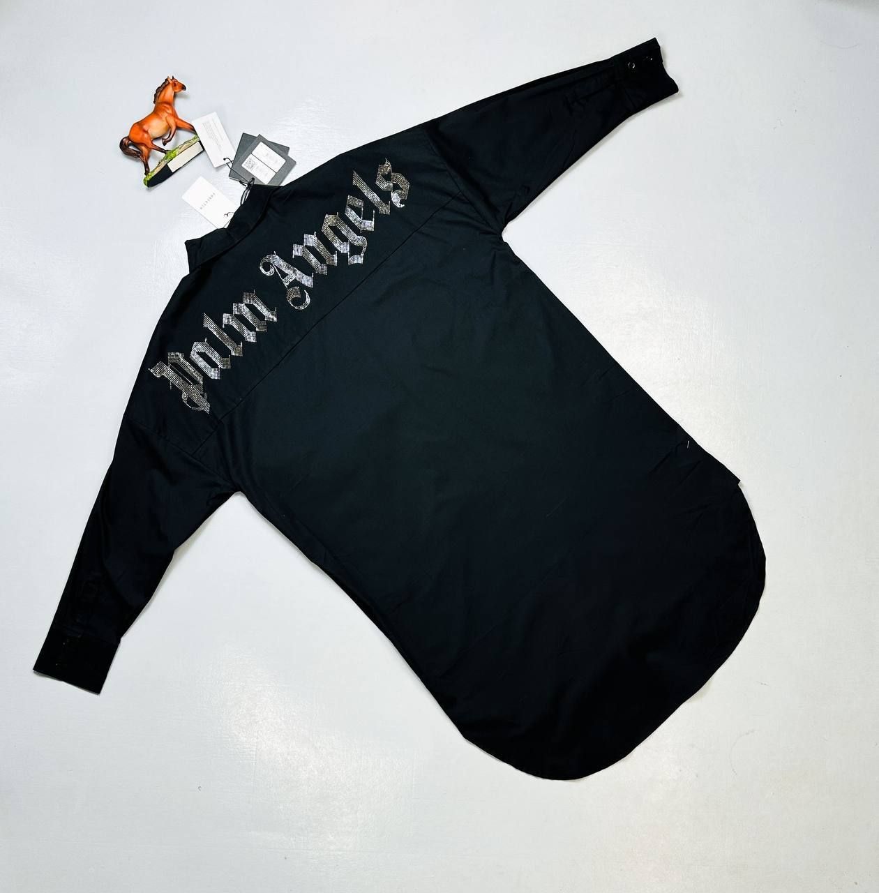 Palm Angels Fancy Long Front Buttoned Ladies Shirts, Colors: Black