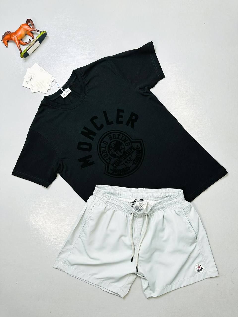 MONCLER SHORTS AND T-SHIRT SET in Black T-Shirt with 2 Different Color Shorts