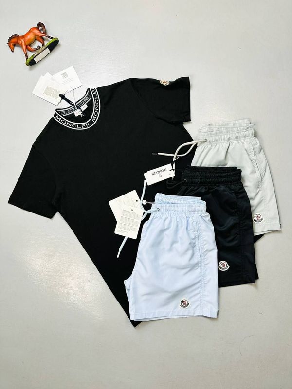 Moncler Crew Neck Collar Logo  SHORTS AND T-SHIRT SET