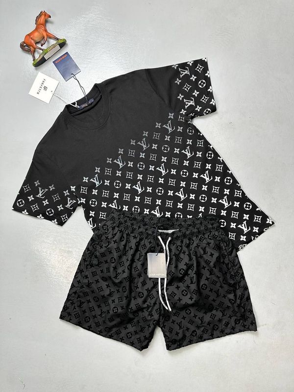 Louis Vuitton LV Faded T-shirt Shorts Set Louis Vuitton Men Designer Black T-shirt Short Set Rep AAA Sale UK Men's First Copy Replica Fake T-shirts Shorts Sets Man Cheap Price Reps Mens T Shirt Pant 1st Copies Luxury 1:1 Fakes LV Brand Logo Replica Outfit Fashion Duplicate Original